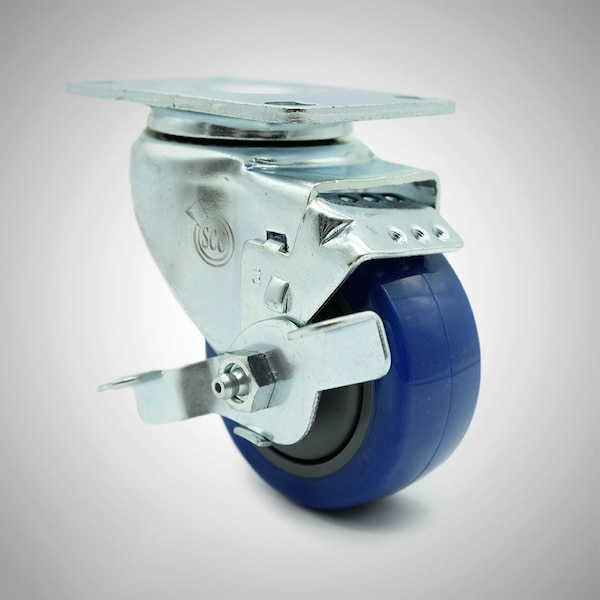 3 Inch SS Blue Polyurethane Swivel Top Plate Caster with Brake